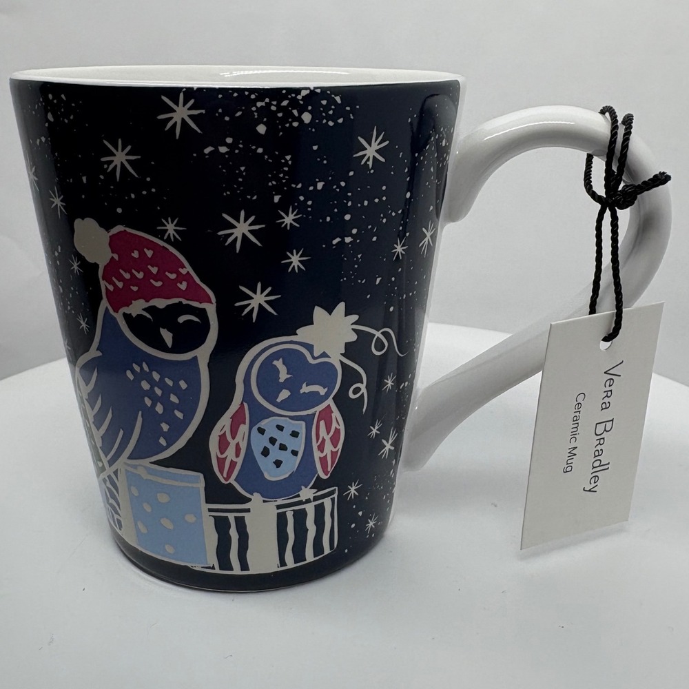 Vera Bradley Ceramic Coffee Mug Holiday Owls 12 oz. Christmas Gift New